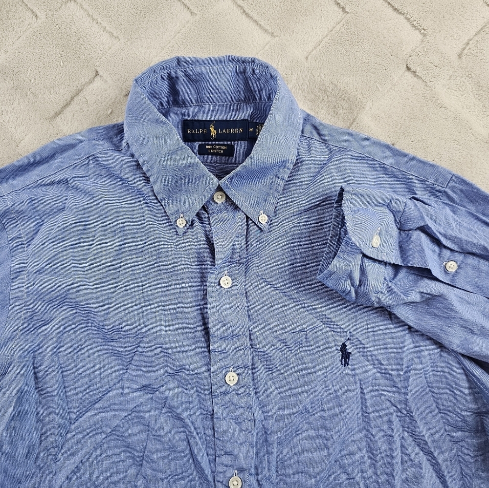 Ralph Lauren Button Up Shirt Mens Medium Blue Stretch Formal Preppy
